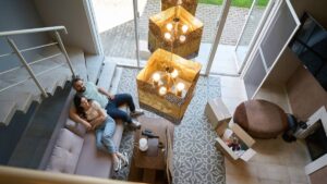 A couple spending time together in a luxury apartment.