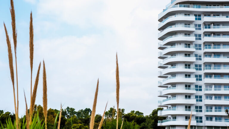 A newly built hotel with large balconies