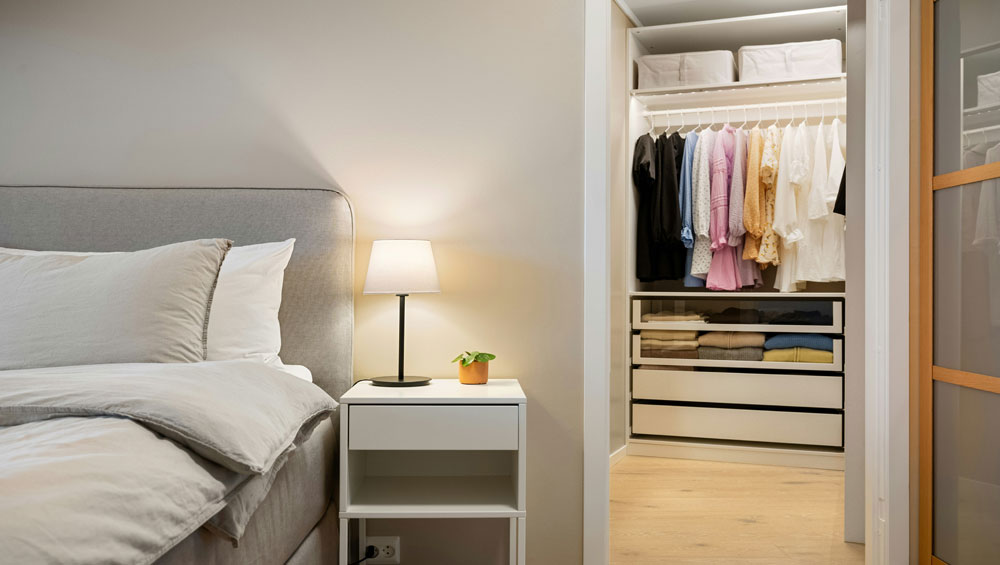 Modern built-in storage units in a 1 bedroom condo