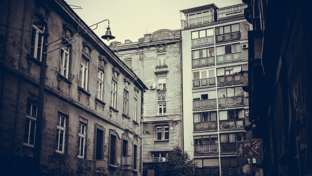 An older condo building with vintage architecture