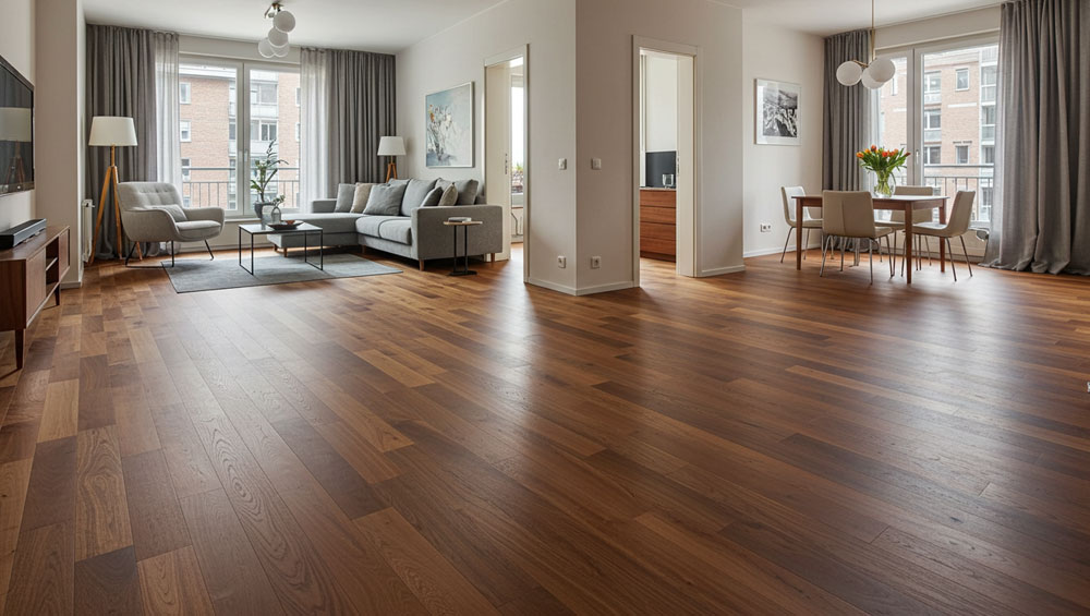 Polished wooden floor in natural tones