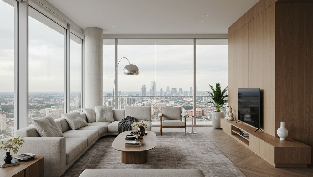 Hardwood minimalist living space
