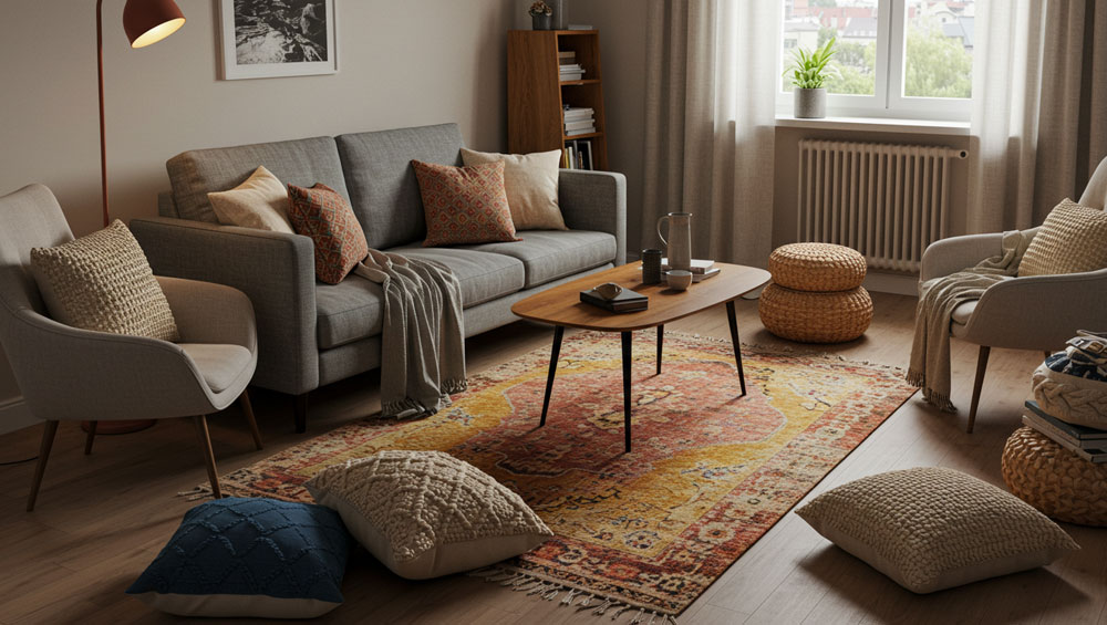 Cozy sofa with pillows