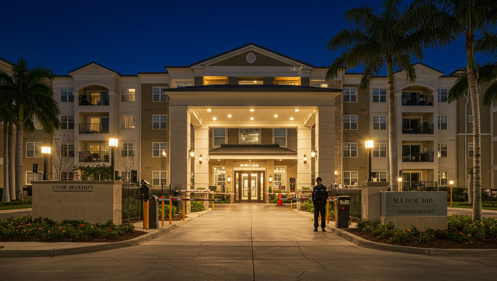 Modern apartment building with 24/7 security system