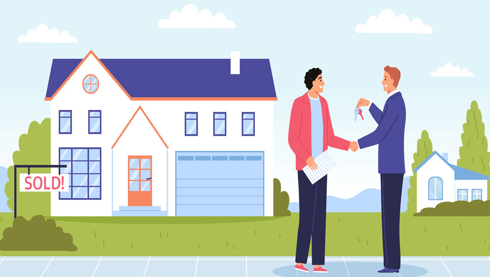 Real estate agent discussing condo sale with client