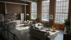 Bright loft with high ceilings