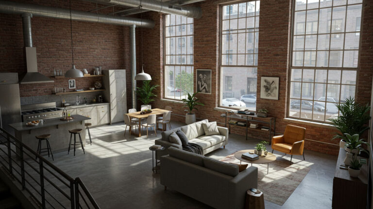 Bright loft with high ceilings