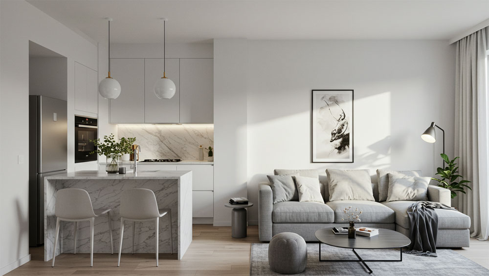 Clean and simple condo interior